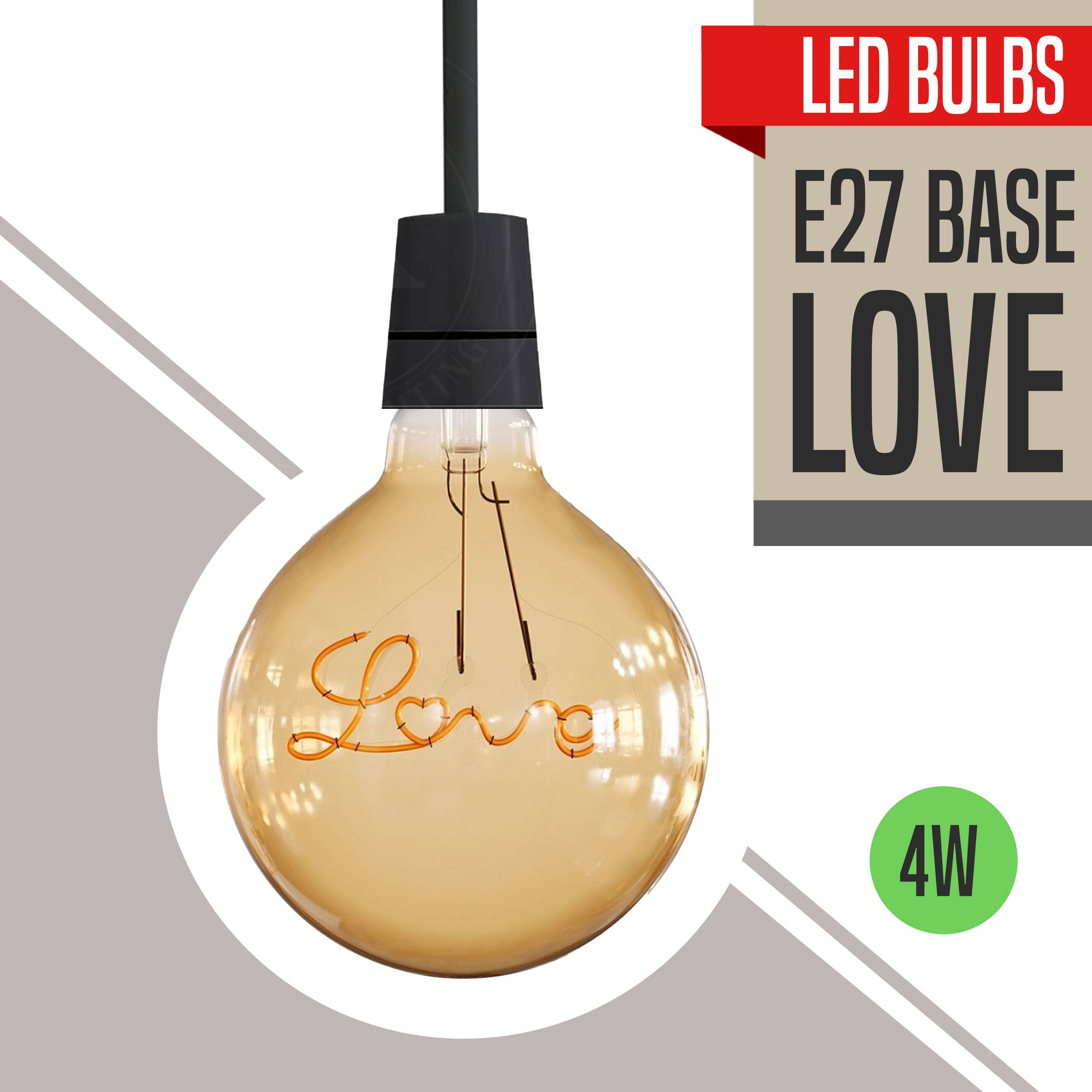 E27 LED Light Bulb G125 Love Filament Amber Glass Globe Warm White~1042-4