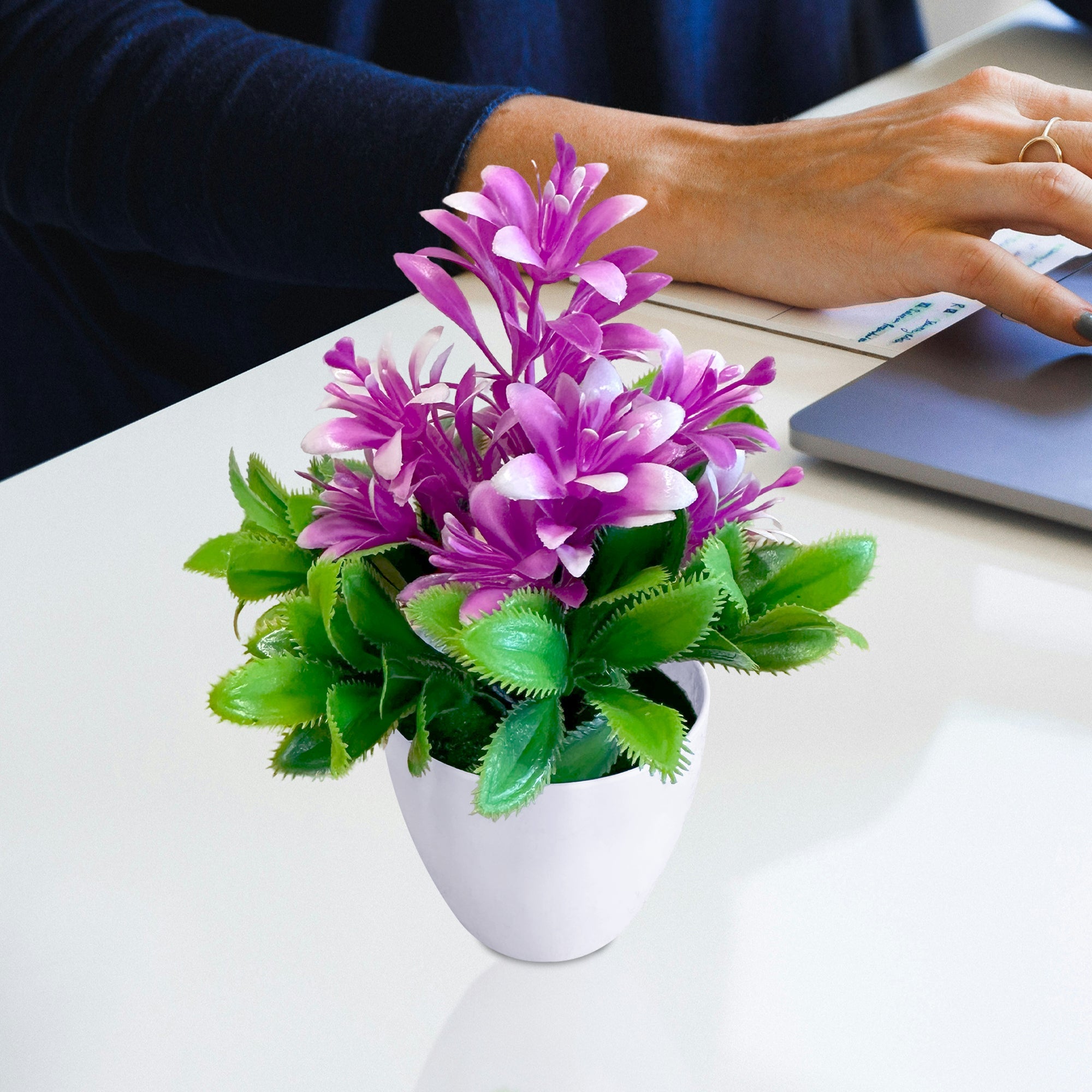 Artificial Flowers in Plastic Small Pot Indoor Fake Flower Plants ~5596-3