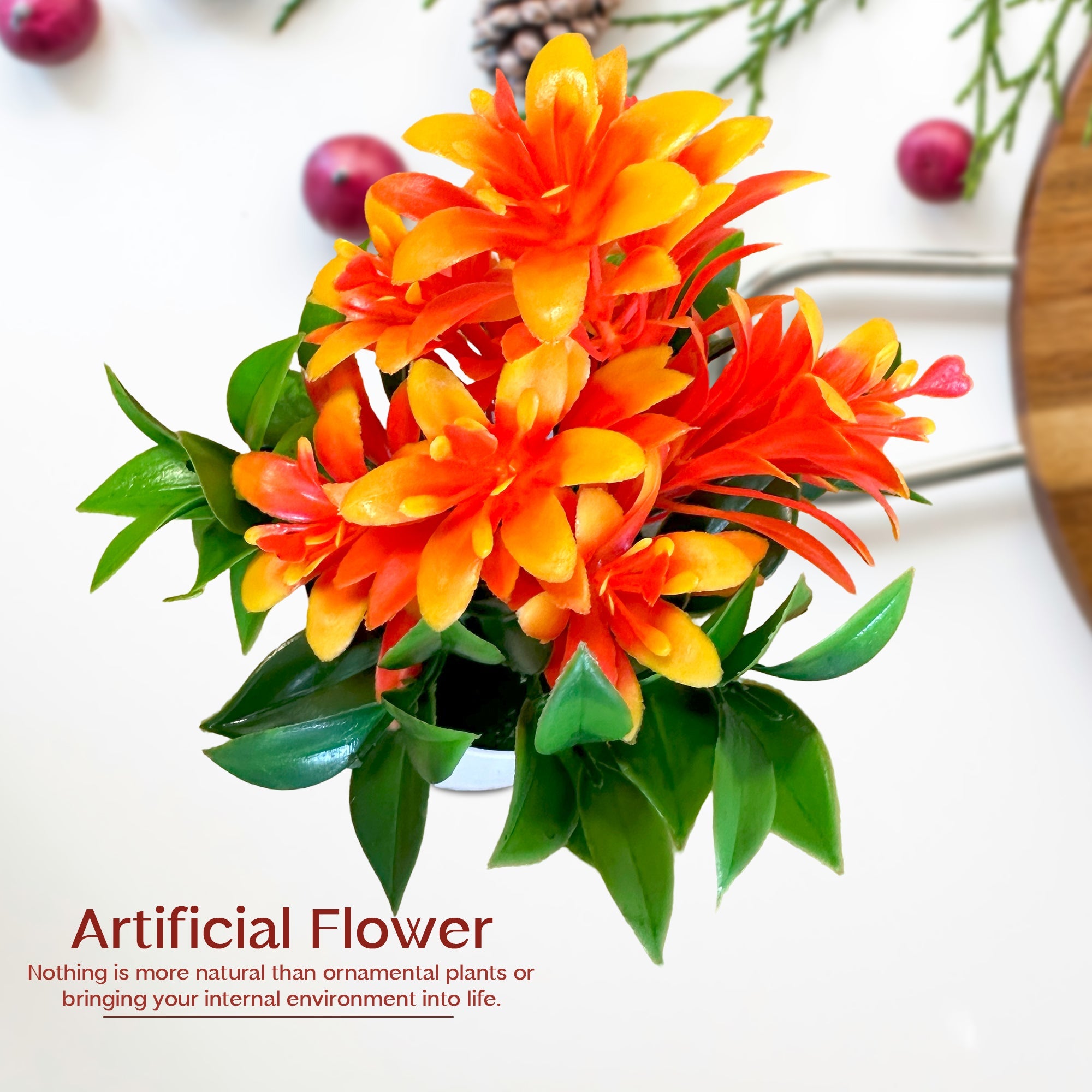 Artificial Flowers in Plastic Small Pot Indoor Fake Flower Plants ~5596-2