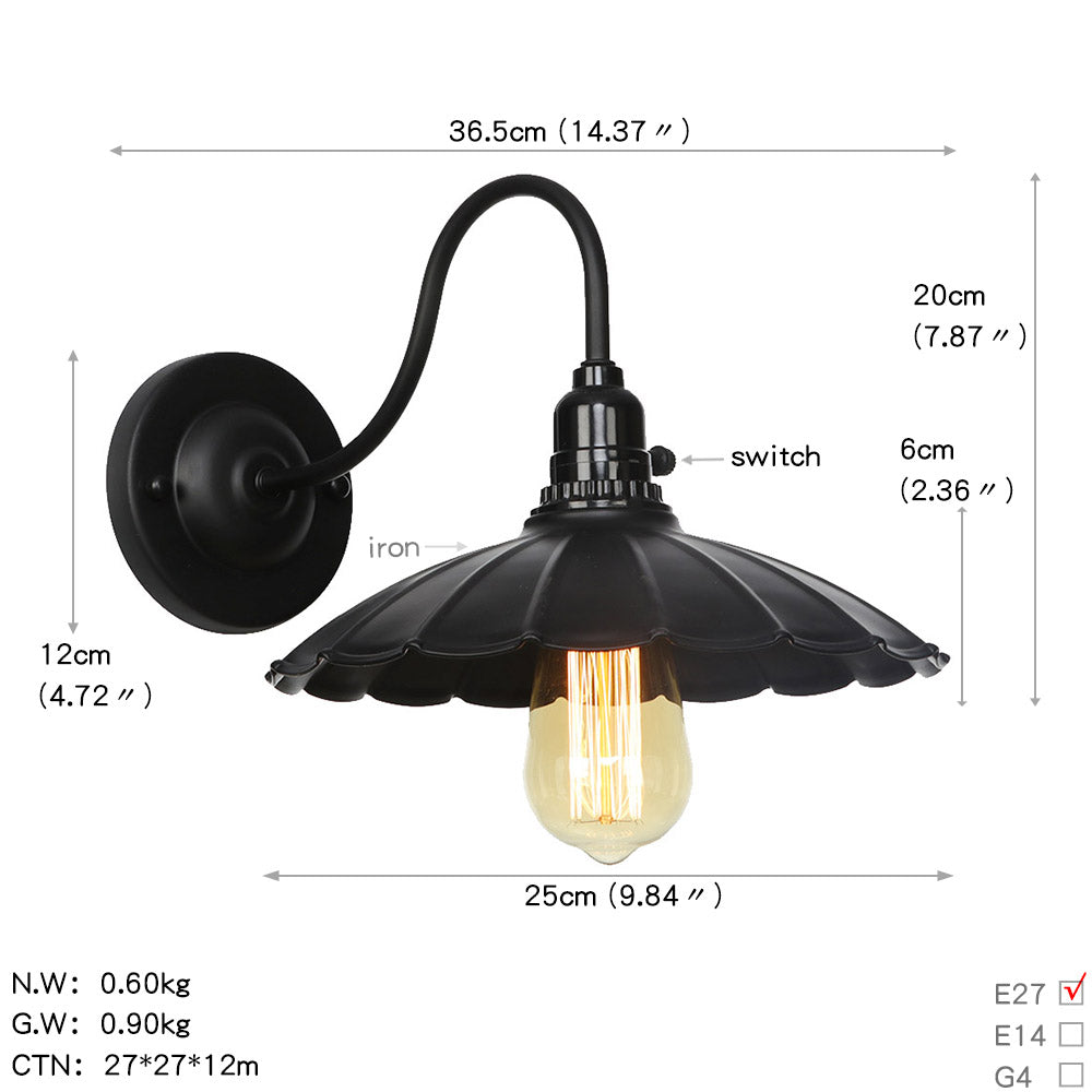 Black Retro Vintage Industrial Wall Lights Rustic Sconce Lamp Fixture~2676-3